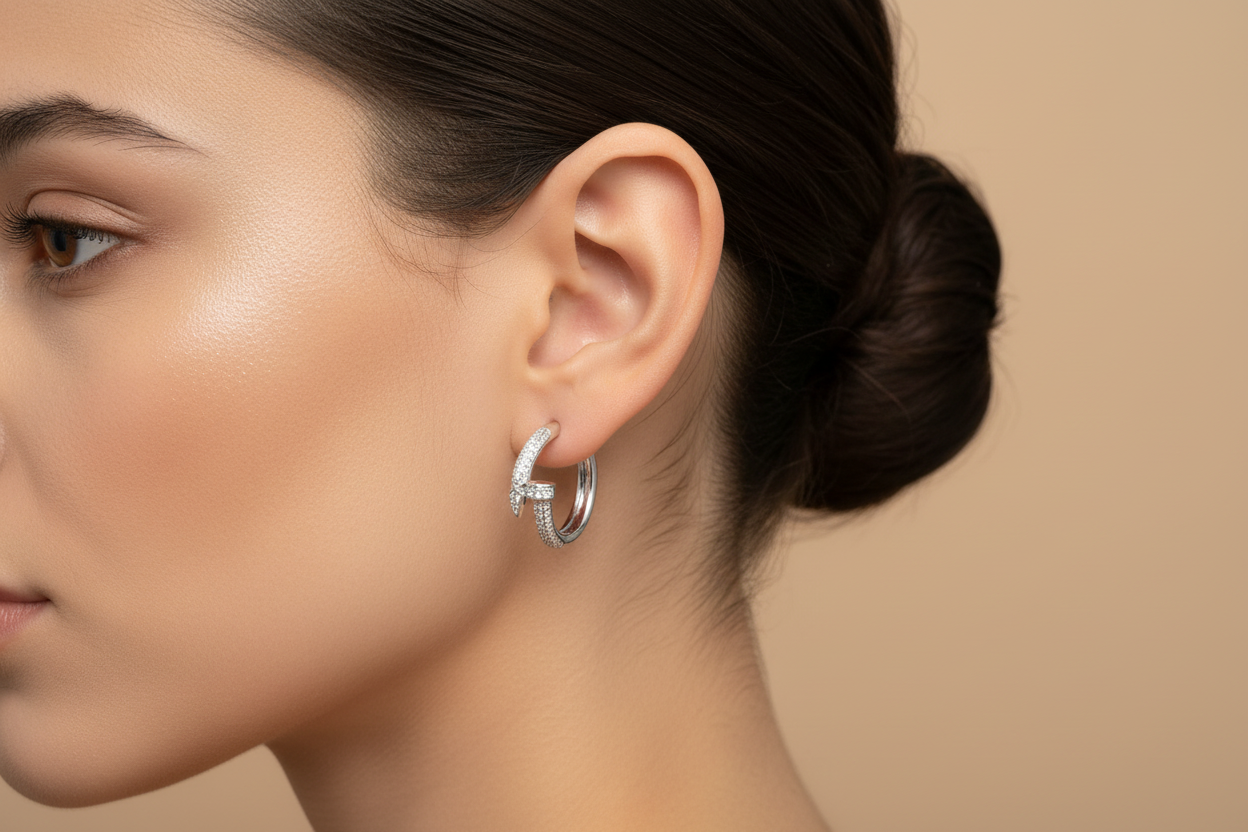 Pavé Double Hoop Knot Earrings