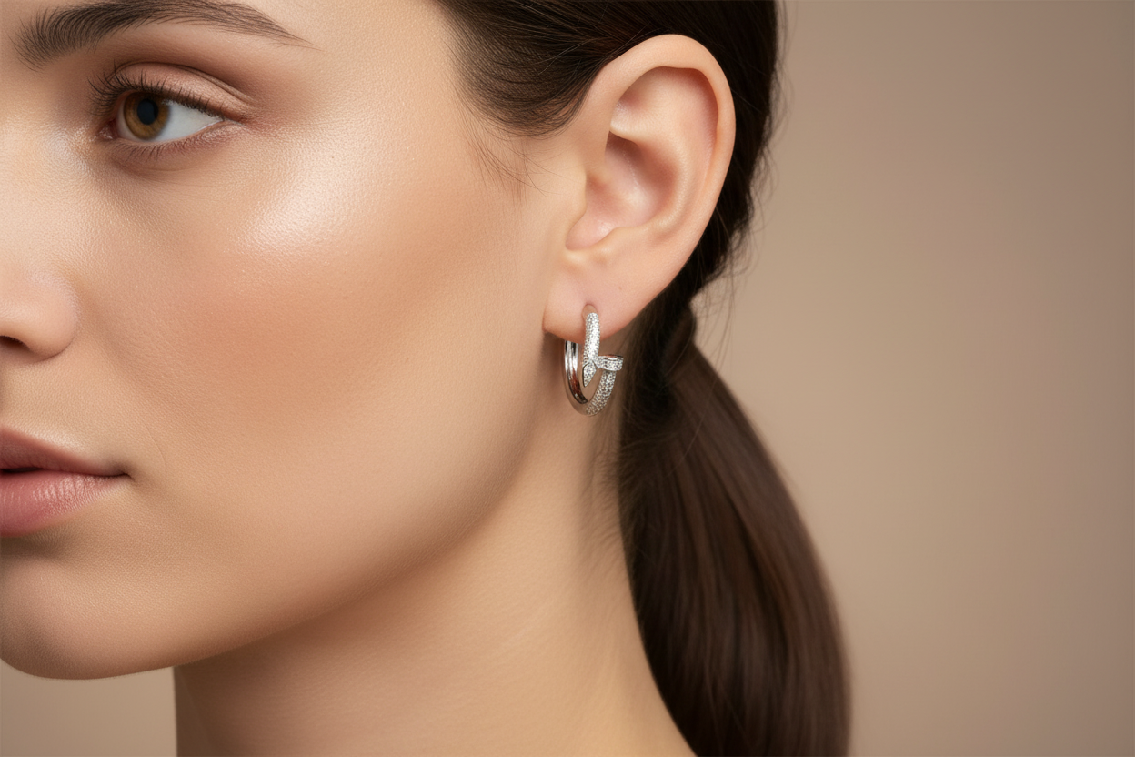 Pavé Double Hoop Knot Earrings