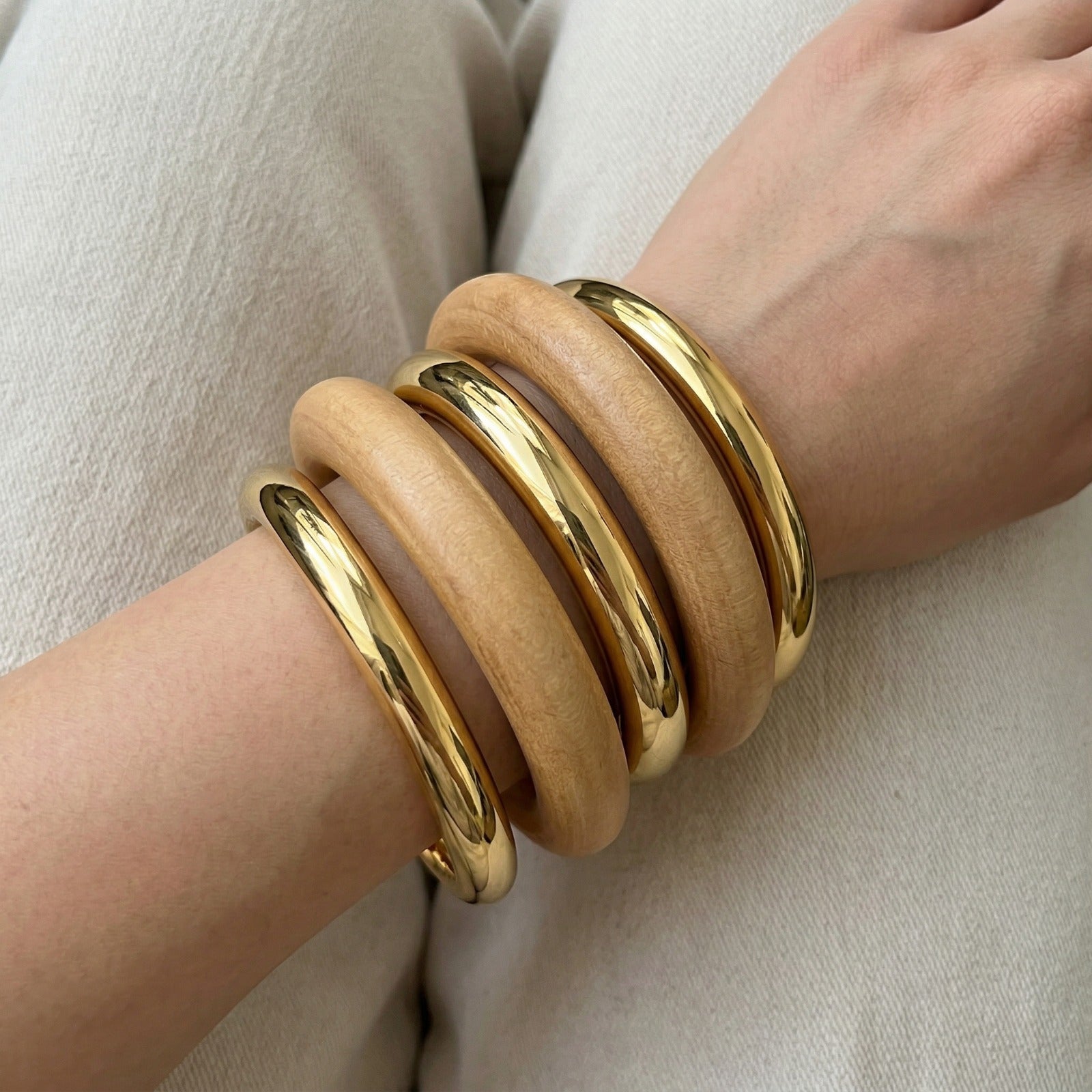 Wood & gold dome bangles